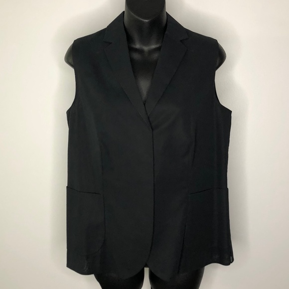 Akris Black 100% Cotton Semi Sheer Back Sleeveless Blouse Size 10